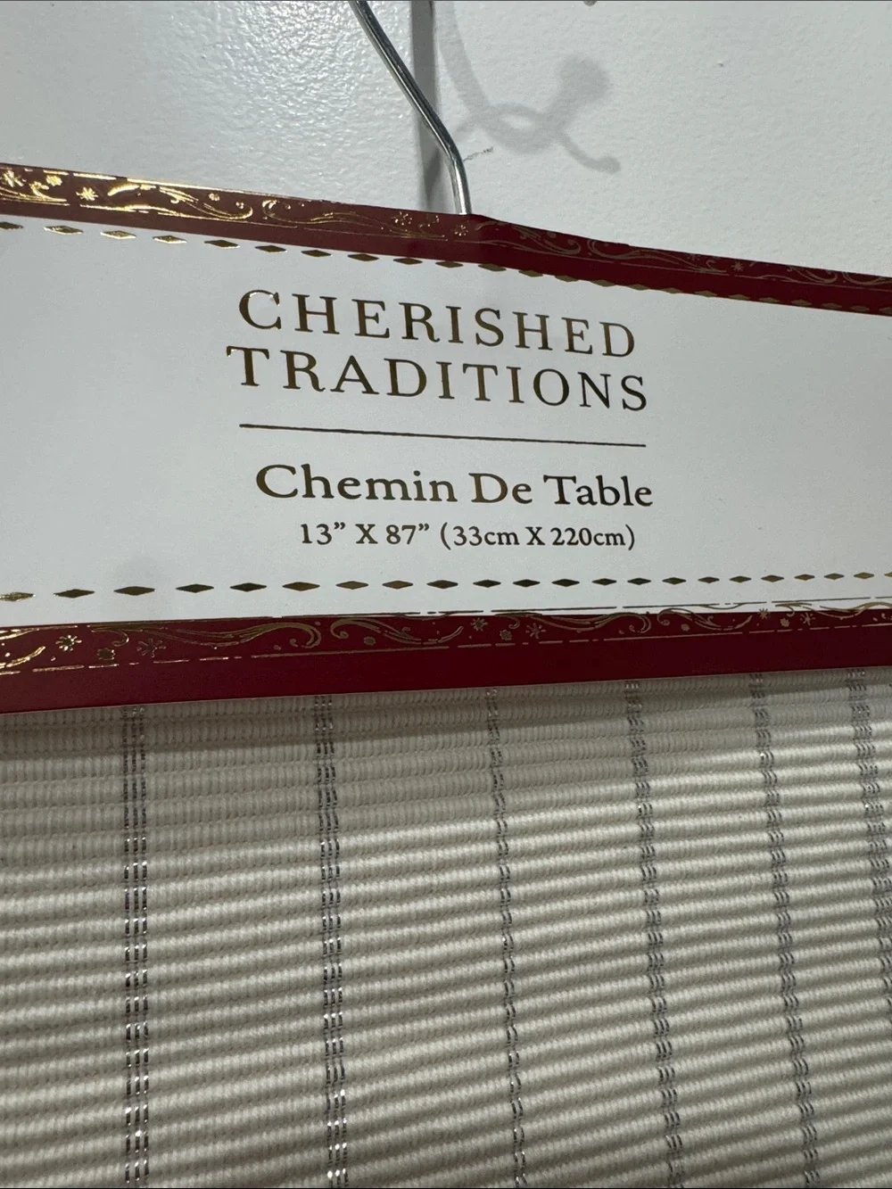 NWT Cherished Traditions Silver Treaded Table Runner 13” x 87”